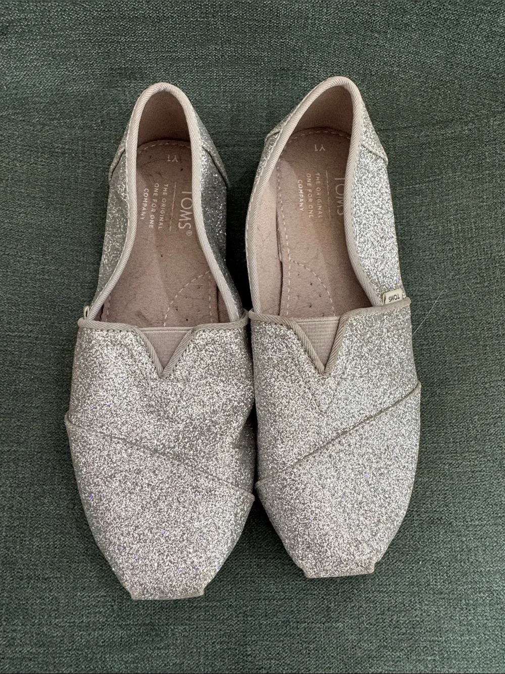 TOMS Youth Glitter Slip-Ons — Silver